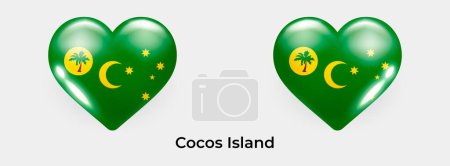Cocos Island flag realistic glas heart icon vector illustration