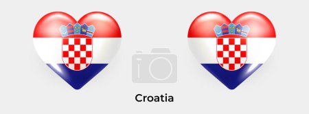 Téléchargez les illustrations : Croatie drapeau réaliste glas coeur icône vectoriel illustration - en licence libre de droit