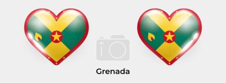 Illustration for Grenada flag realistic glas heart icon vector illustration - Royalty Free Image