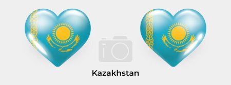 Téléchargez les illustrations : Drapeau Kazakhstan réaliste glas icône de coeur illustration vectorielle - en licence libre de droit