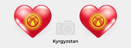 Téléchargez les illustrations : Drapeau Kirghizistan drapeau réaliste glas coeur icône vectoriel illustration - en licence libre de droit