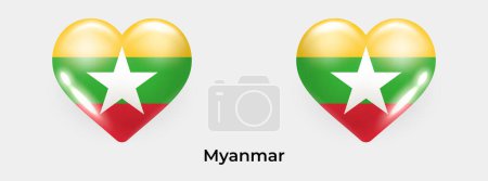 Téléchargez les illustrations : Myanmar drapeau réaliste glas coeur icône vectoriel illustration - en licence libre de droit