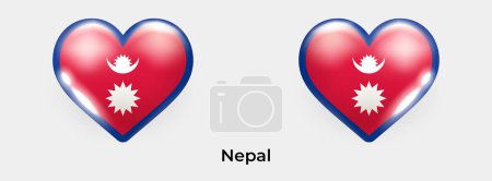 Téléchargez les illustrations : Drapeau du Népal réaliste glas coeur icône vectoriel illustration - en licence libre de droit