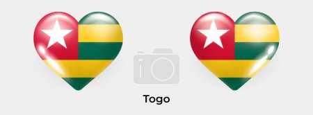 Téléchargez les illustrations : Togo drapeau réaliste glas coeur icône vectoriel illustration - en licence libre de droit