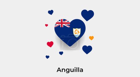 Téléchargez les illustrations : Anguilla drapeau forme de coeur avec des cœurs supplémentaires icône vectorielle illustration - en licence libre de droit