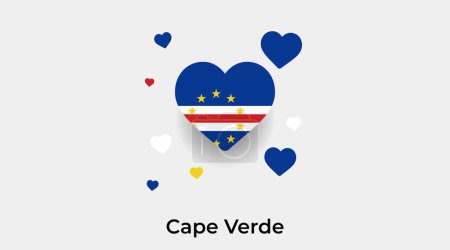 Téléchargez les illustrations : Drapeau Cap-Vert forme de coeur avec des cœurs supplémentaires icône vectorielle illustration - en licence libre de droit