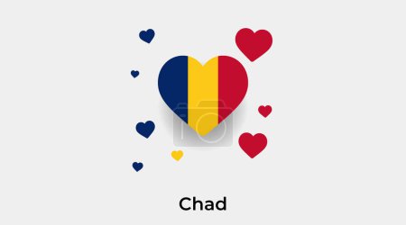 Téléchargez les illustrations : Drapeau Tchad forme de coeur avec des coeurs supplémentaires icône vectorielle illustration - en licence libre de droit