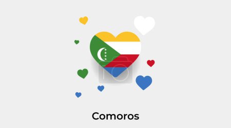 Téléchargez les illustrations : Comores drapeau forme de coeur avec des cœurs supplémentaires icône vectorielle illustration - en licence libre de droit