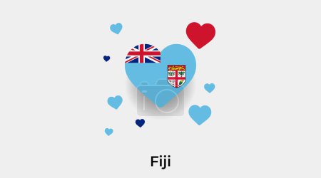Téléchargez les illustrations : Drapeau Fidji forme de coeur avec des coeurs supplémentaires icône vectorielle illustration - en licence libre de droit