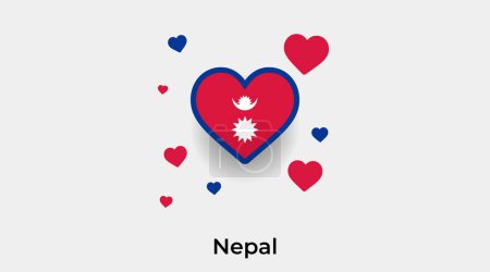 Téléchargez les illustrations : Drapeau du Népal forme de coeur avec des coeurs supplémentaires icône vectorielle illustration - en licence libre de droit