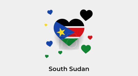 Téléchargez les illustrations : Drapeau du Soudan du Sud forme de coeur avec des cœurs supplémentaires icône illustration vectorielle - en licence libre de droit