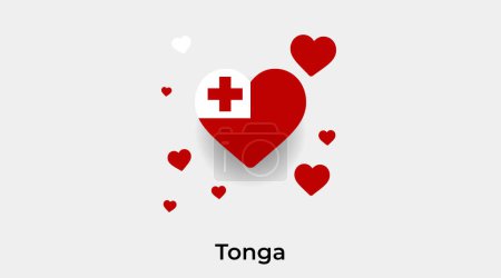 Téléchargez les illustrations : Drapeau Tonga forme de coeur avec des coeurs supplémentaires icône vectorielle illustration - en licence libre de droit