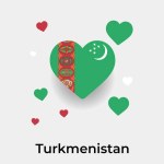 Turkmenistan flag heart shape with additional hearts icon vector illustration
