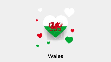 Illustration for Wales flag heart shape with additional hearts icon vector illustration - Royalty Free Image