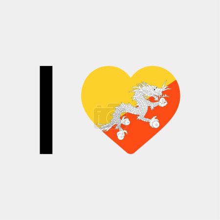 Téléchargez les illustrations : J'aime Bhoutan pays drapeau vectoriel icône illustration - en licence libre de droit