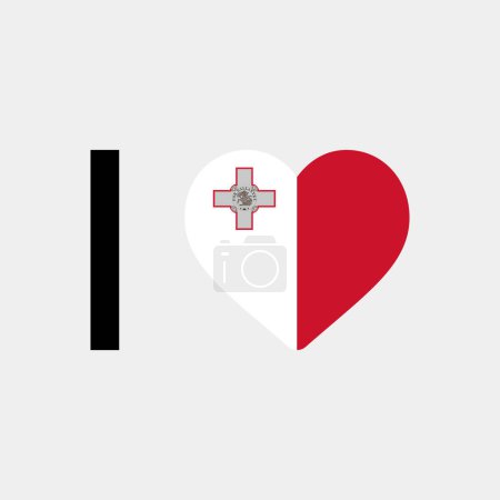 Téléchargez les illustrations : J'aime Malte pays drapeau vectoriel icône illustration - en licence libre de droit
