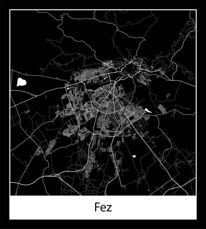 Illustration for Minimal city map of Fez (Morocco Africa) - Royalty Free Image