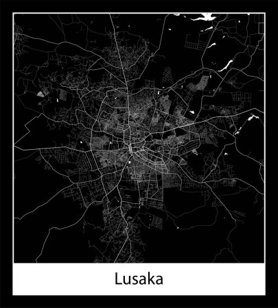 Illustration for Minimal city map of Lusaka (Zambia Africa) - Royalty Free Image