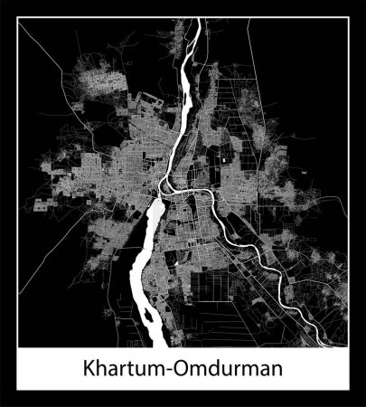 Illustration for Minimal city map of Khartum-Omdurman (Sudan Africa) - Royalty Free Image