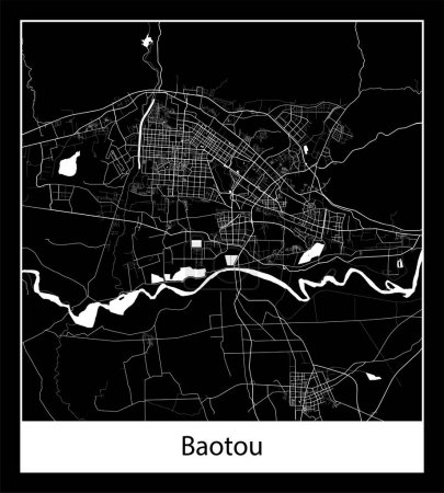 Illustration for Minimal city map of Baotou (China Asia) - Royalty Free Image