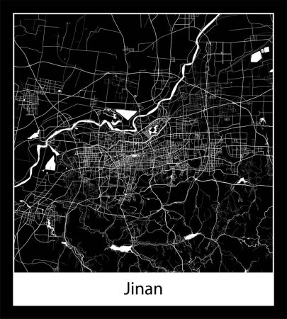 Illustration for Minimal city map of Jinan (China Asia) - Royalty Free Image