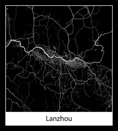 Illustration for Minimal city map of Lanzhou (China Asia) - Royalty Free Image