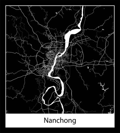 Illustration for Minimal city map of Nanchong (China Asia) - Royalty Free Image