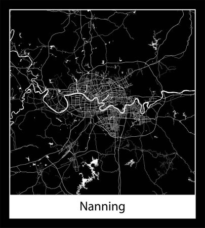 Illustration for Minimal city map of Nanning (China Asia) - Royalty Free Image