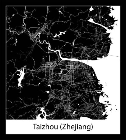 Illustration for Minimal city map of Taizhou (Zhejiang) (China Asia) - Royalty Free Image