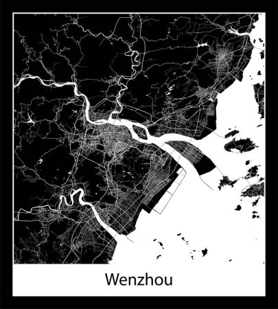 Illustration for Minimal city map of Wenzhou (China Asia) - Royalty Free Image
