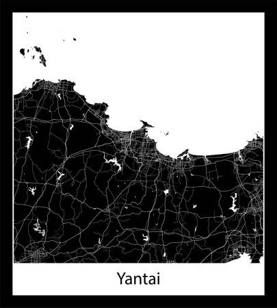 Illustration for Minimal city map of Yantai (China Asia) - Royalty Free Image