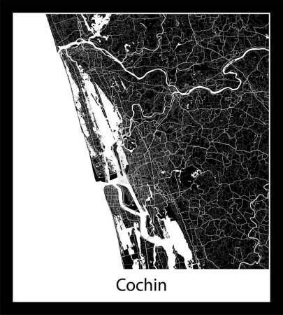 Illustration for Minimal city map of Cochin (India Asia) - Royalty Free Image