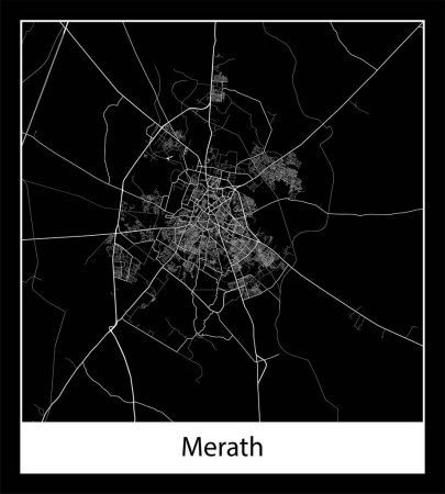 Illustration for Minimal city map of Merath (India Asia) - Royalty Free Image