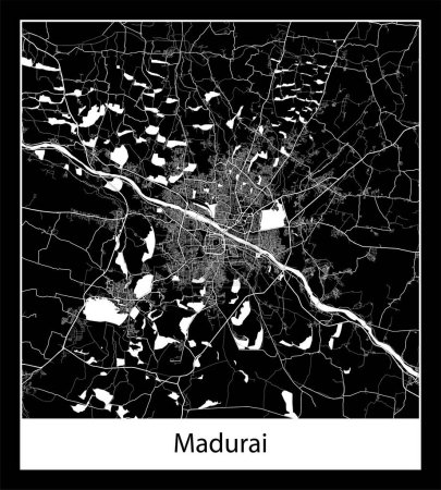 Illustration for Minimal city map of Madurai (India Asia) - Royalty Free Image