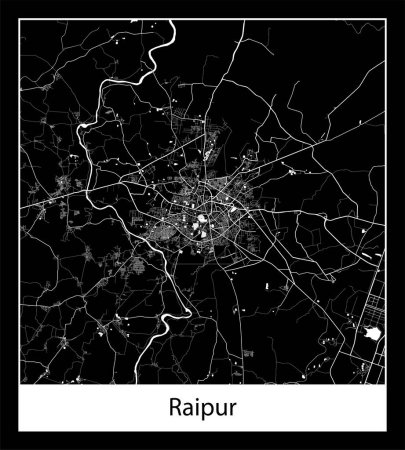 Illustration for Minimal city map of Raipur (India Asia) - Royalty Free Image