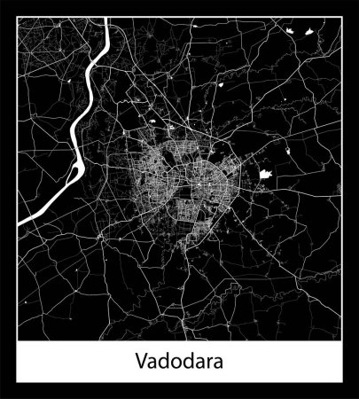 Illustration for Minimal city map of Vadodara (India Asia) - Royalty Free Image
