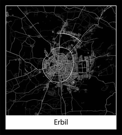 Illustration for Minimal city map of Erbil (Iraq Asia) - Royalty Free Image