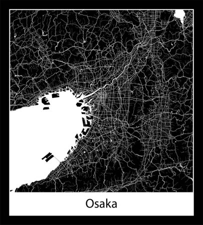 Illustration for Minimal city map of Osaka (Japan Asia) - Royalty Free Image