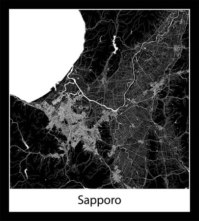 Illustration for Minimal city map of Sapporo (Japan Asia) - Royalty Free Image