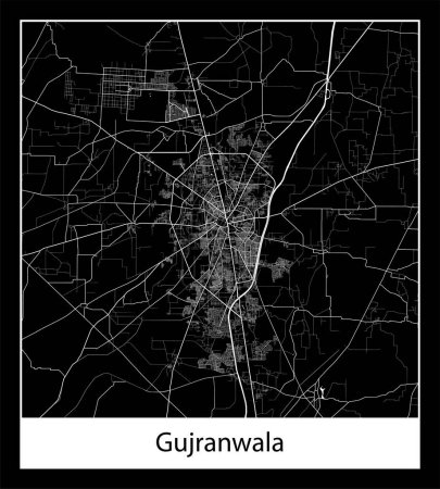 Illustration for Minimal city map of Gujranwala (Pakistan Asia) - Royalty Free Image