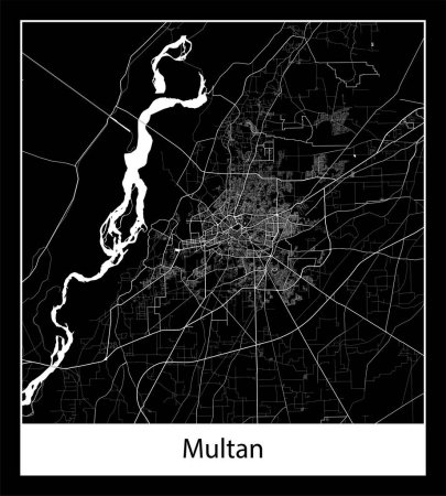 Illustration for Minimal city map of Multan (Pakistan Asia) - Royalty Free Image