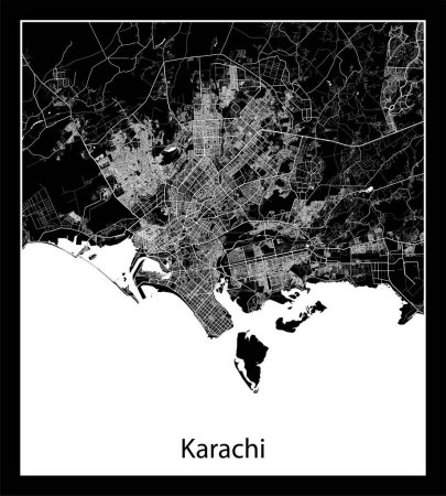 Illustration for Minimal city map of Karachi (Pakistan Asia) - Royalty Free Image