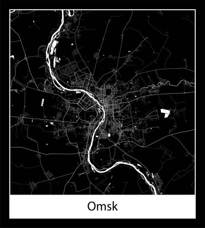 Illustration for Minimal city map of Omsk (Russia Asia) - Royalty Free Image