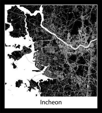 Téléchargez les illustrations : La carte de ville de Incheon (Corée du Sud Asie) - en licence libre de droit