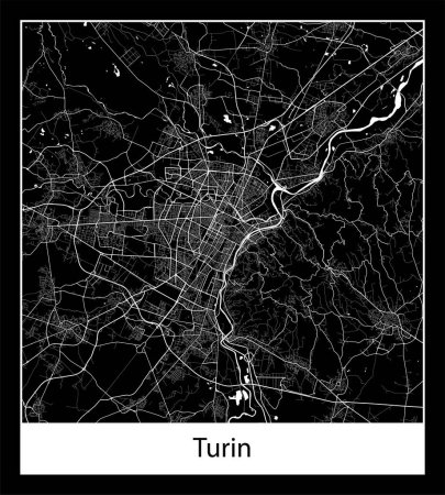 Illustration for Minimal city map of Turin (Italy Europe) - Royalty Free Image