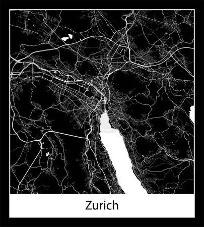 Illustration for Minimal city map of Zurich (Switzerland Europe) - Royalty Free Image
