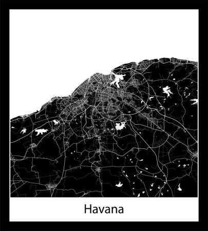 Illustration for Minimal city map of Havana (Cuba North America) - Royalty Free Image
