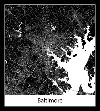 Illustration for Minimal city map of Baltimore (United States North America) - Royalty Free Image
