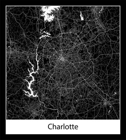 Illustration for Minimal city map of Charlotte (United States North America) - Royalty Free Image