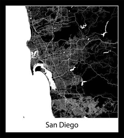 Illustration for Minimal city map of San Diego (United States North America) - Royalty Free Image